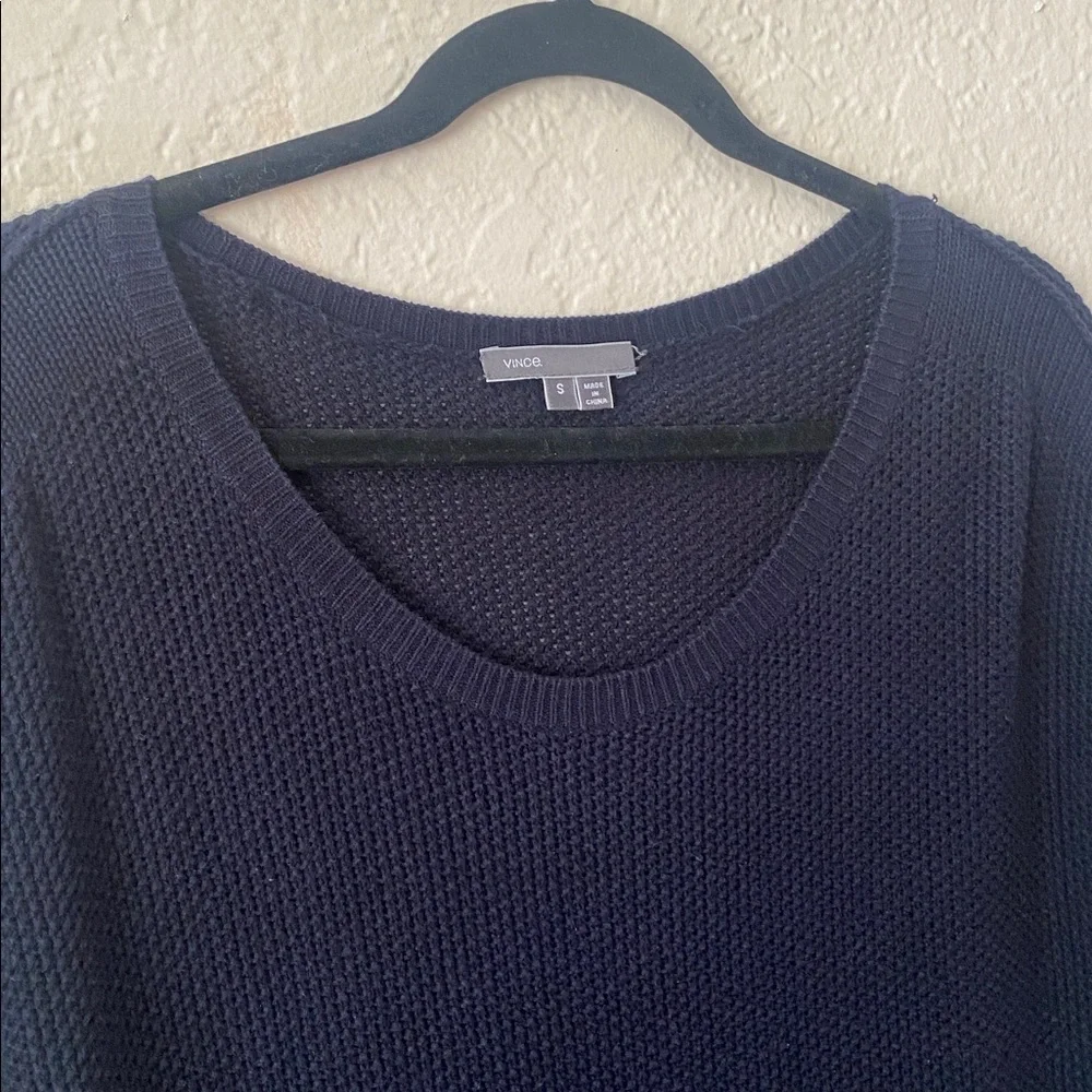 Vince Cotton Cashmere Blend Sweater Size S Navy Blue Crew Neck Relaxed Fit Chic